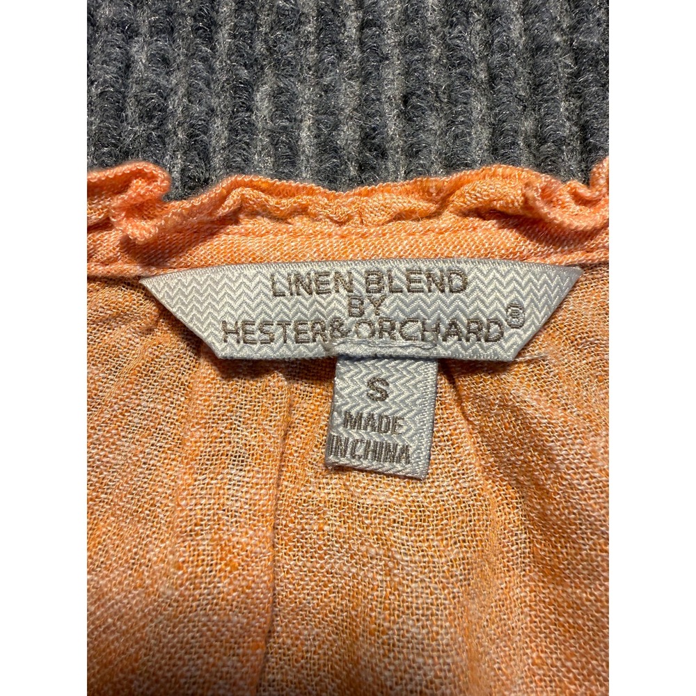 Hester & Orchard Orange Linen Blend Ruffle Neck Button Down Blouse Small - Picture 5 of 6